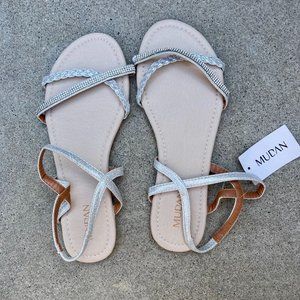 MUDAN Women's Shoe Flat Braided & Rhinestone Comfortable Slingback Sandal size 9